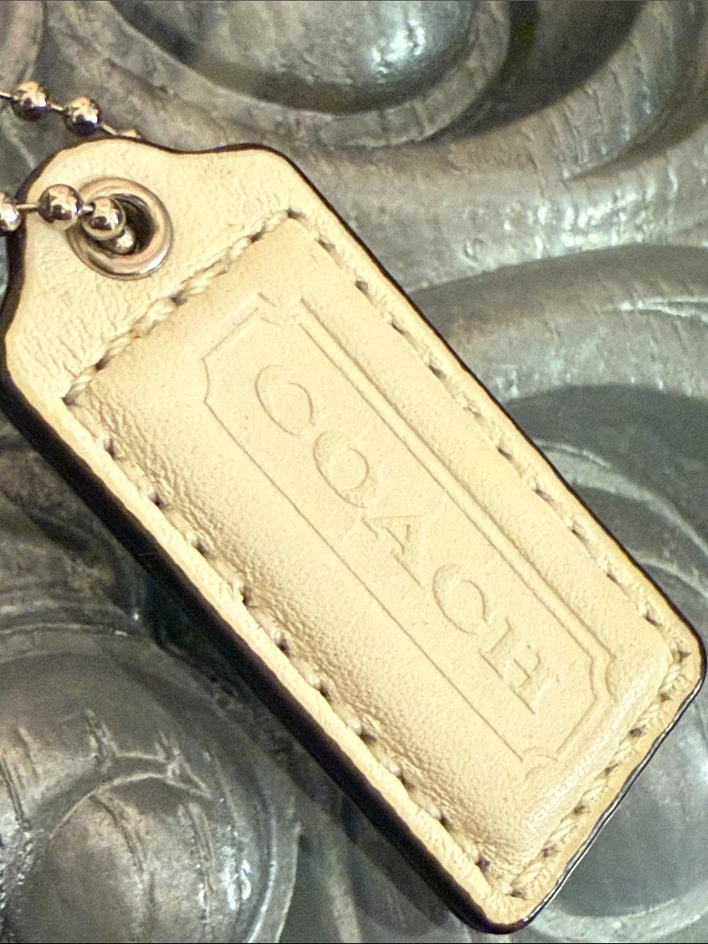 2” COACH Cream Leather Hang Tag Embossed Logo